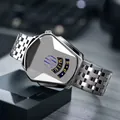 Silver futuristic geometric quartz watch with creative digital window and metal strap - Silver