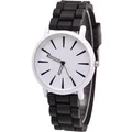 Minimalistische Silikonuhr mit weißem Zifferblatt und schwarzem Gliederkettenarmband - Schwarzes Armband Weißes Zifferblatt