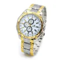 Herren Business Quarzuhr mit zweifarbigem Stahlarmband, weißem Zifferblatt und Tachymeter - Weißes Zifferblatt