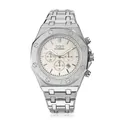 Luxury men's silver quartz watch with octagonal bezel and waffle textured dial - Style 02 White