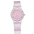 Pink glitter quartz watch for women and students with clear case and Arabic numerals - Pink