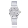 Stylish quartz watch for women with silver glitter silicone strap and numeric dial display - White