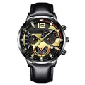 Orologio cronografo classico da uomo con cinturino in pelle nera e quadrante multifunzione - Cinturino Nero Quadrante Oro Lancette Oro Orologio Singolo