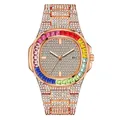 Luxe roségouden horloge met regenboog lunette en volledige kristallen pavé afwerking - Roségoud
