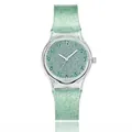 Translucent green glitter silicone watch with white Arabic numerals and quartz movement - Green