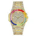 Luxe verguld dameshorloge met volledige diamanthars en regenboog edelsteen bezel - Goud