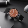 Minimalist men's quartz watch with brown dial and black mesh magnetic strap - Brown Single Watch