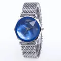 Orologio al quarzo donna con quadrante blu taglio diamante e cinturino argento - Cinturino Argento Quadrante Blu
