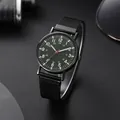 Men's minimalist military quartz watch with black mesh strap and green luminous dial - Green Single Watch