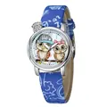 Dettaglio orologio al quarzo blu per bambini con quadrante a gufo e cinturino in pelle - Blu