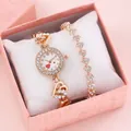Rose gold heart-shaped watch and rhinestone bracelet set in a pink gift box - Rose Gold + Bracelet + Box