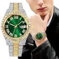 Orologio al quarzo da uomo con quadrante verde e cinturino bicolore con cristalli - Bicolore Verde