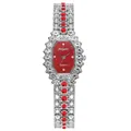 Luxury women's quartz watch with red glitter octagonal dial and rhinestone bracelet - Watch Only / Silver Strap Red Dial Watch