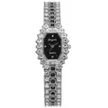 Luxury square quartz watch for women featuring octagonal rhinestone bezel and silver band - Watch Only / Silver Black Dial