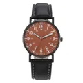 Vintage luminous watch with brown dial, black leather strap and contrast stitching - Brown Single Watch