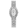Detail of a square silver quartz watch with glittering rhinestones and a metal bracelet - Watch Only / Silver Strap White Dial Single Watch