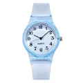 Detail of light blue translucent silicone watch with quartz movement and numeric dial - Sky Blue