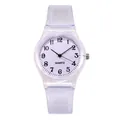 Minimalist women's quartz watch featuring a white dial and transparent silicone strap - White