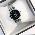Minimalist silver chain watch for women with black dial and premium gift box - Silver Strap Black Dial Stick Index