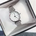 Elegant silver mesh strap ladies watch with minimalist white dial in a gift box - Silver Strap White Dial Stick Index