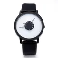 Orologio al quarzo minimalista con cinturino in pelle nera e quadrante rotante - Quadrante Bianco Cassa Nera Cinturino Nero