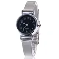 Elegant silver mesh strap quartz watch with minimalist black dial and Arabic numerals - Silver Strap Black Dial Arabic Numerals