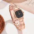Montre femme tendance en acier or rose avec un cadran carré noir et mouvement quartz - Carré Échelle Or Rose / Or Rose Cadran Noir
