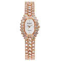 Details von roségoldener achteckiger Uhr mit Quarzwerk und funkelnden Strasssteinen - Nur Uhr / Roségold Weißes Zifferblatt