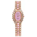 Details einer roségoldenen achteckigen Uhr mit Kristalllünette und Edelsteinarmband - Nur Uhr / Roségold Rosa Zifferblatt