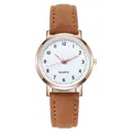 Nahaufnahme der Roségold-Quarzuhr mit braunem Wildlederarmband und weißem Zifferblatt - Braune Einzeluhr