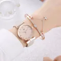 Elegant rose gold women's watch with pink dial and matching star pendant bracelet - Beige Watch + Bracelet