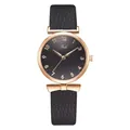 Dameshorloge met zwarte leren band en roségouden wijzerplaat met textuur - Alleen horloge / Zwart