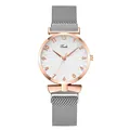 Macro view of white dial quartz watch with rose gold bow details and mesh strap - Silver Strap White Dial Single Watch