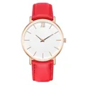 Orologio al quarzo elegante da donna con cinturino in pelle rossa e cassa oro rosa - Rosso
