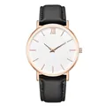 Orologio al quarzo minimalista con cinturino in pelle nera e cassa in oro rosa e numeri romani - Nero