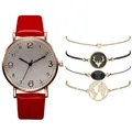 Set orologio al quarzo da donna e bracciali con cinturino rosso e cassa oro rosa - Rosso Con Bracciali