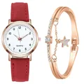Dettaglio dell'orologio al quarzo rosso smerigliato e bracciale stella oro rosa - Rosso + Bracciale