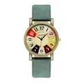 Vintage style watch with bronze alloy case, colorful dial, and green leather strap - Green