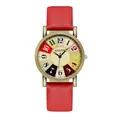 Vintage women watch with red leather strap and colorful dial in bronze metal case - Red