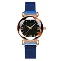 Elegant starry sky women's quartz watch with blue mesh band and roman numerals - Watch Only / Blue