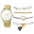 Élégante montre à quartz pour femme avec bracelet milanais doré et ensemble de bijoux - Montre Bracelet Or Cadran Blanc Et Bracelet