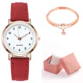 Dettaglio dell'orologio rosso e bracciale a stella in una scatola regalo rosa - Rosso + Bracciale + Scatola