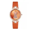 Orange leather strap watch with rose gold case and glittery rabbit pattern dial for women - Orange
