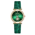 Detail of emerald green leather watch band and rhinestone bezel with a star cutout - Watch Only / Green