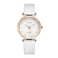 Detailed macro view of white embossed texture watch strap and rose gold quartz dial - Watch Only / White