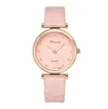 Detailed close-up of pink starry watch face with rhinestone markers and floral leather strap - Watch Only / Pink