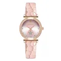Damen Quarzuhr mit Roségold Lünette mit Strass und pinkem Lederarmband in Krokostil - Nur Uhr / Rosa