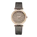 Macro shot of rose gold quartz watch featuring sunburst dial with rhinestone markers - Watch Only / Gray