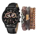 Détail d'une montre à quartz avec bracelet en cuir et bracelets vintage avec vélo - Noir (Avec Bracelet)