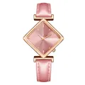 Detail of rose gold rhombus watch case with pink radial dial and matching leather strap - Watch Only / Pink